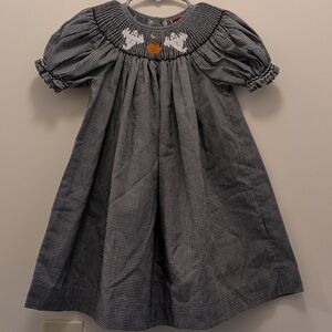 Chocolate Soup Embroidered Halloween Ghosts Black White Gingham Toddler Dress